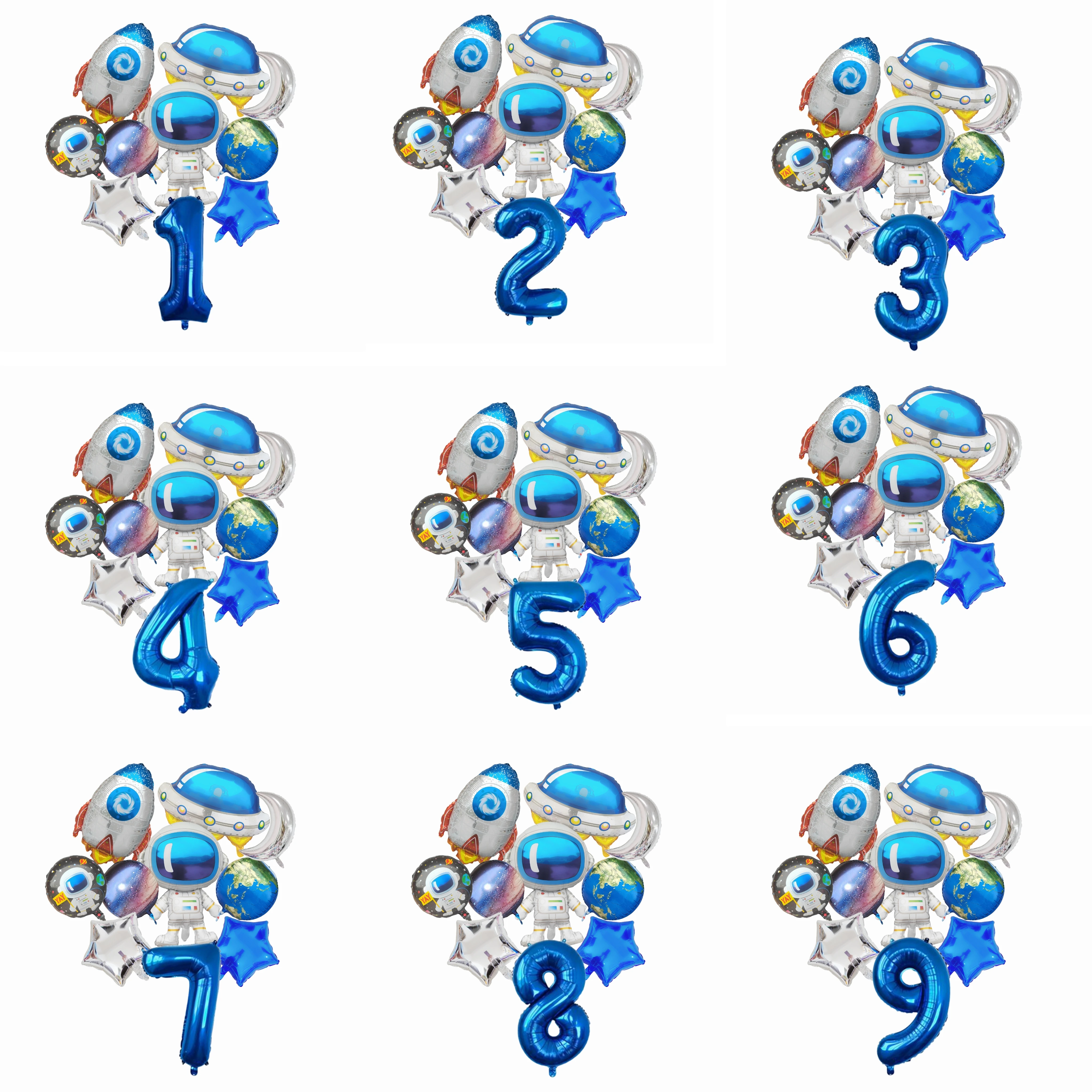 Balão de foguete astronauta para crianças, tema do espaço sideral do universo, decoração de aniversário, festa de bebê, meninos, 0-9 anos, 10 peças