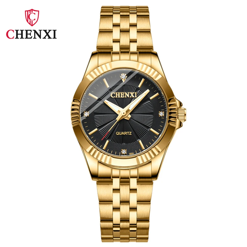 CHENXI 050A Coppia di orologi dorati di lusso Orologio da polso al quarzo impermeabile in acciaio inossidabile per uomo Donna Amanti della moda Set