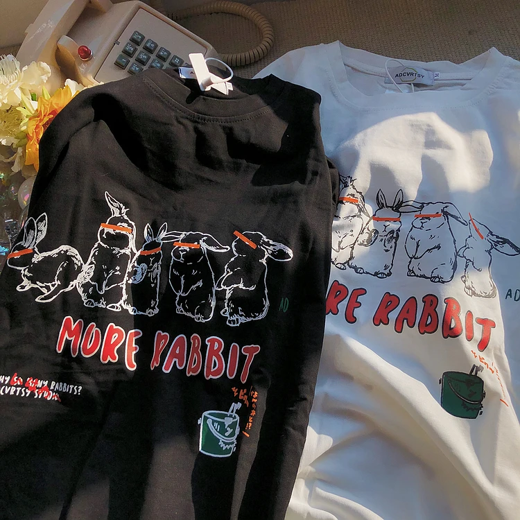 

Women T Shirt Streetwear Bunny Retro Print Short Sleeve Oversized T-Shirt Female Vintage Y2k Kawaii Fashion Top Harajuku