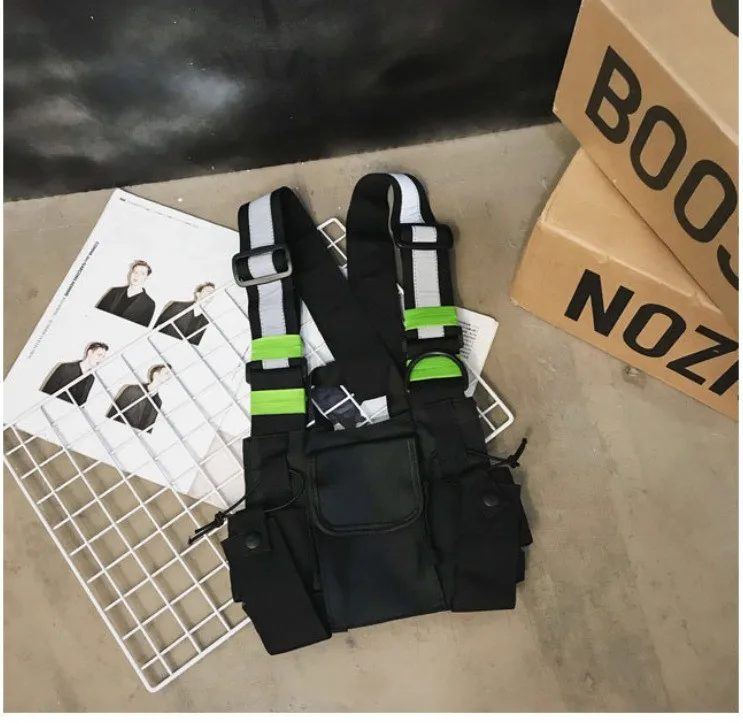 Functional Tactical Chest Bag For Men Fashion Bullet Hip Hop Vest Streetwear Bag Waist Pack Unisex Black Chest Rig Bag