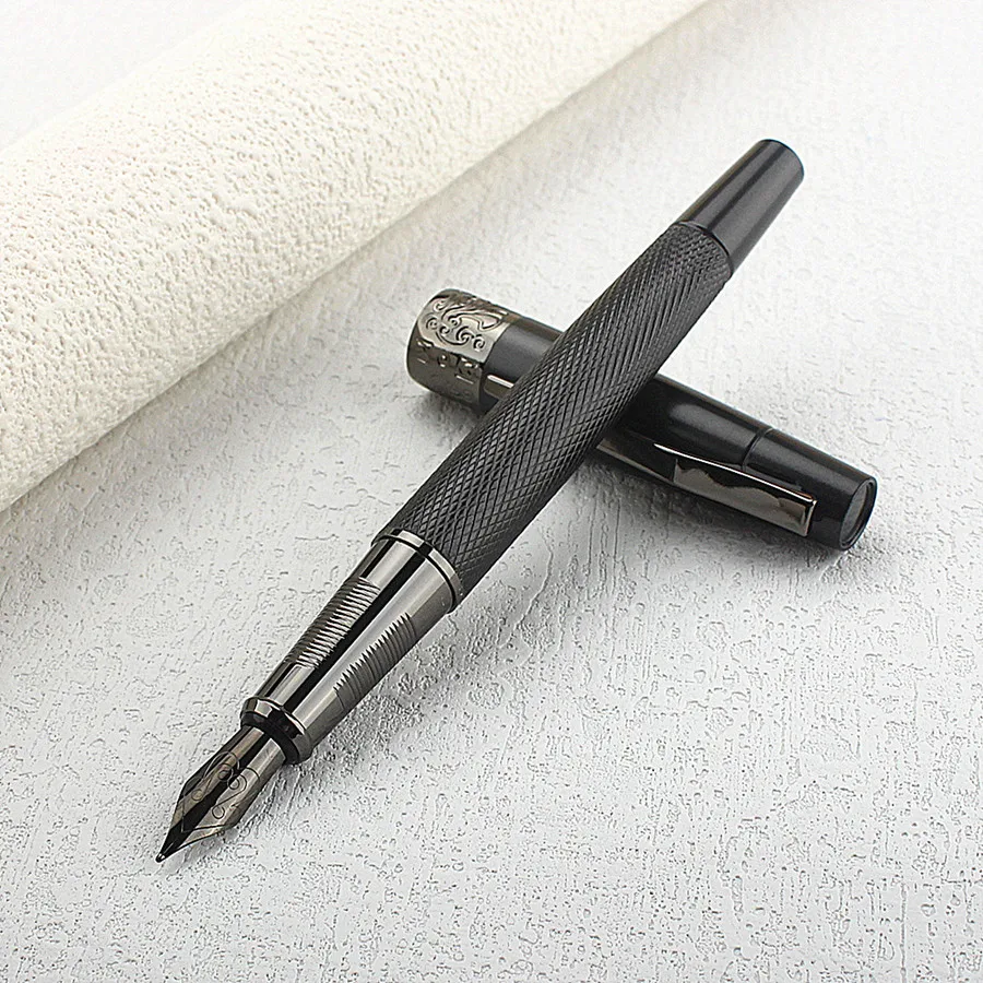 

1 шт. роскошная металлическая перьевая ручка, изогнутое (изогнутое) наконечник 1,0 мм с конвертером чернил, черная отделка, необычный подарок, ручка для письма с каллиграфией