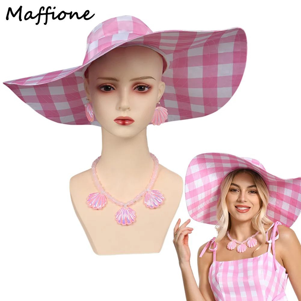 2023 Movie Barbei Margot Cosplay Hat Necklace Earrings Fantasy Costume Accessories Women Beach Headgear Halloween Suit Props