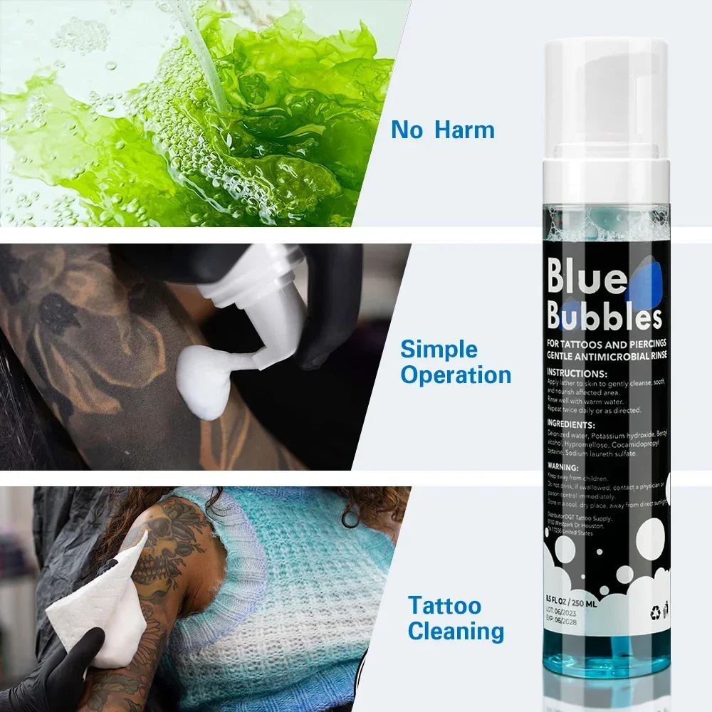 صابون العناية اللاحقة بالوشم الرغوي بالفقاعات الزرقاء سعة 8.5 أونصة - تركيبة نباتية مرطبة لطيفة لشفاء وثقب البشرة