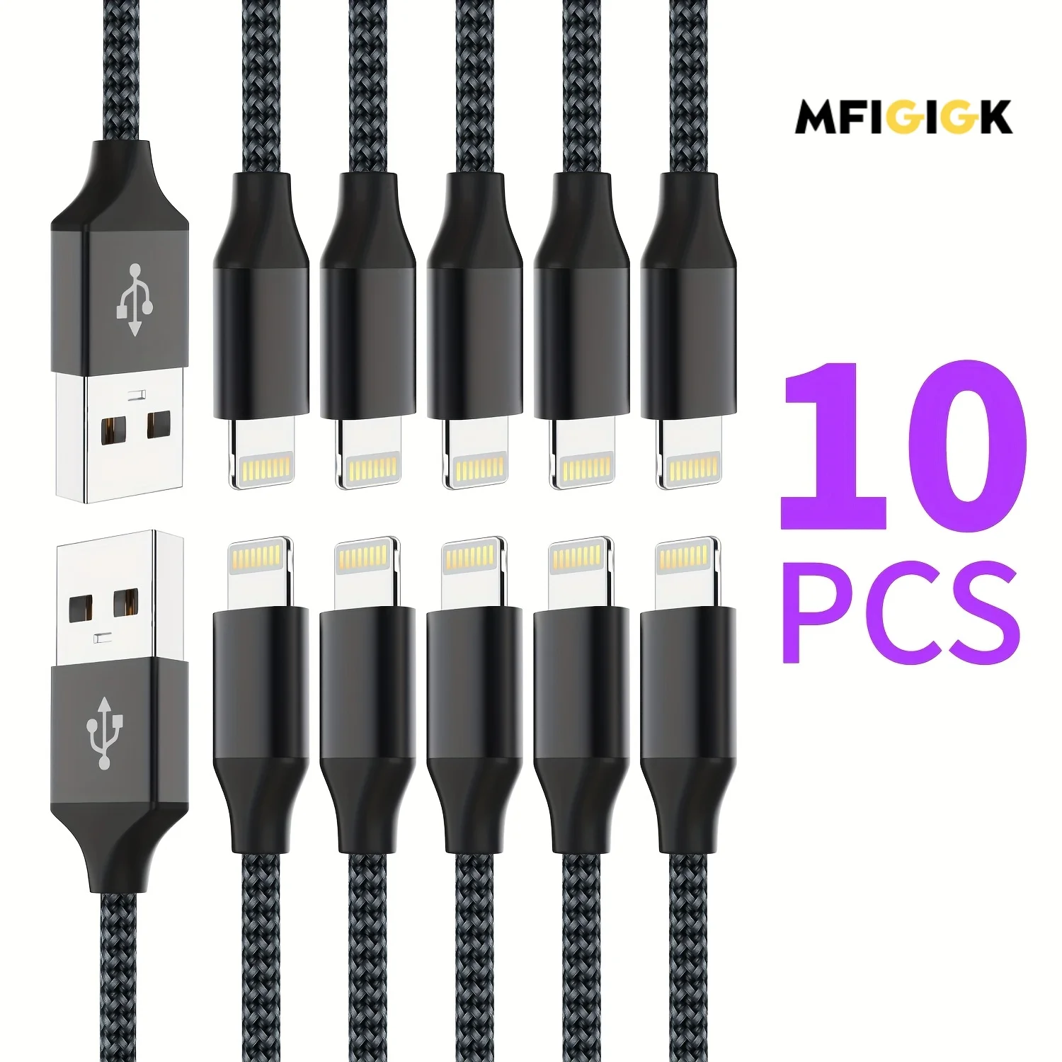 

MFIGlGK 10pcs 10ft/3m, [MFi] for iPhone 14/13/12/11/X/Xs/XR/8/7/6/6s/5/SE Pro/Max/Pro Max/Plus/Mini, iPad, AirPods, and More