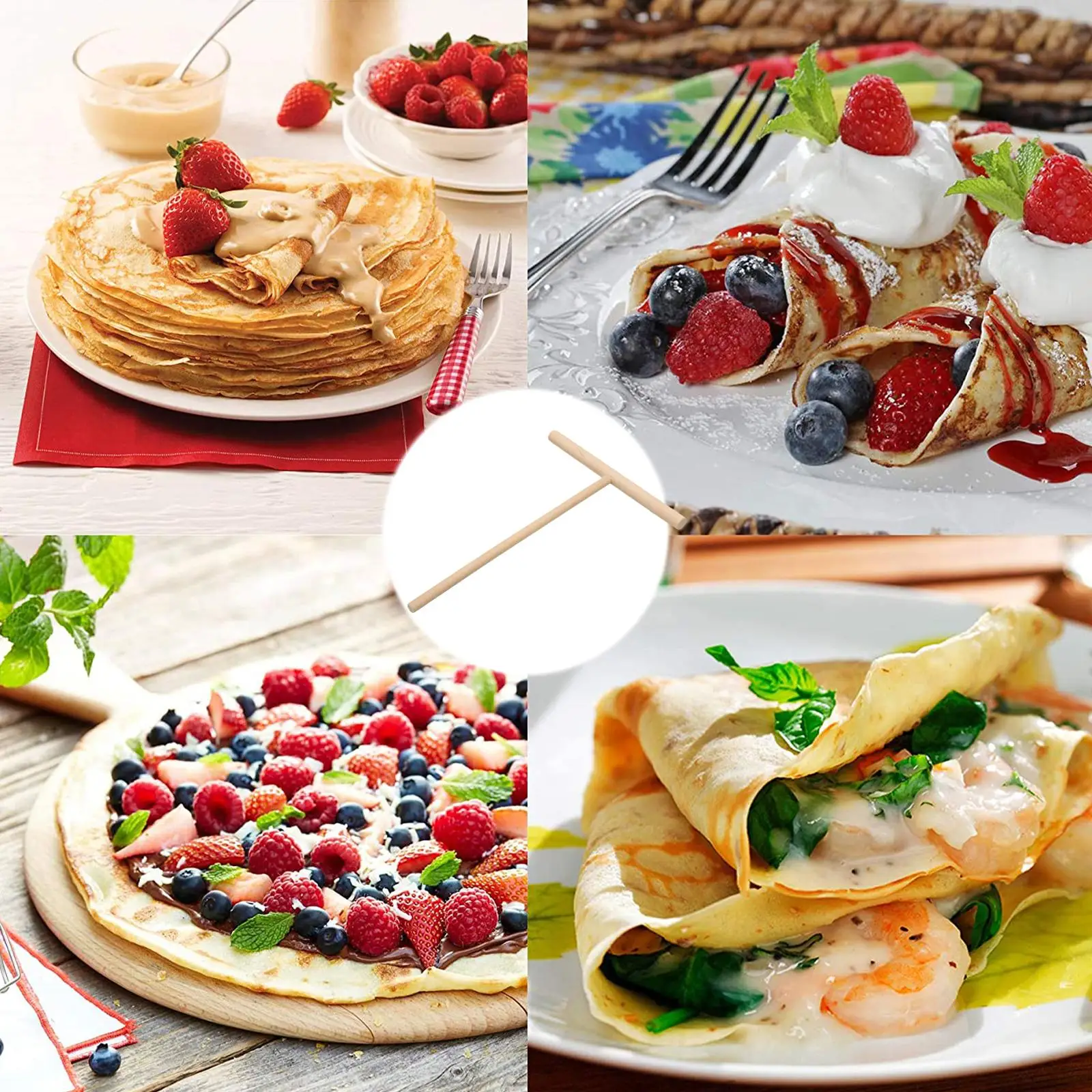 Rastrillo de fruta para panqueques de madera, rastrillo de madera para panqueques, herramientas de cocina, herramientas de soporte, accesorios de cocina para hornear en el hogar B3e7
