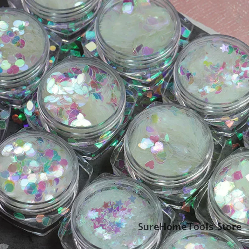 1箱 ホログラフィックレーザーネイルスパンコール - スーパーグリッターオーロラフレーク、DIYスパークルマニキュアアクセサリー、サロンや自宅用