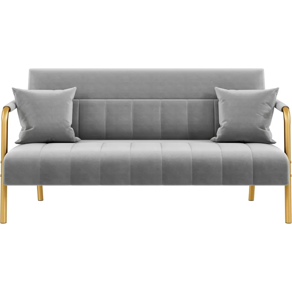 أريكة حديثة بقدرة 56.5 وات، أريكة صغيرة من القماش المخملي الفاخر، مع أذرع وأرجل معدنية ذهبية اللون لغرفة المعيشة #6