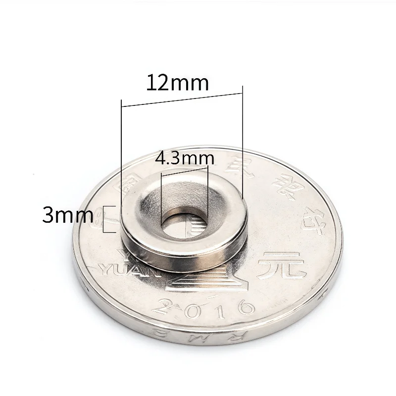 10 pieces  N52 High-strength countersunk hole magent Diameter 12 mm × Thickness 3 mm - Hole diameter 4 mm