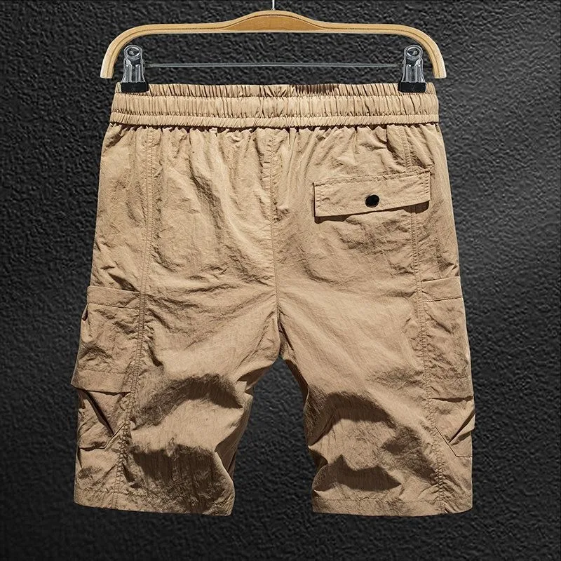 

Men's Khaki Cargo Shorts Elastic Waist Casual Shorts with Multi Pockets