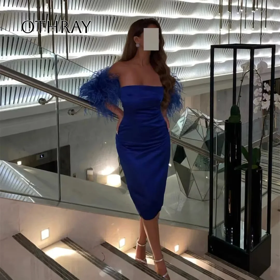 فستان حفلة موسيقية قصير أنيق بأكمام ريش للنساء من الساتان مطوي رداء حفلات السهرة Mdi طول مفتوح الظهر من الساتان فساتين