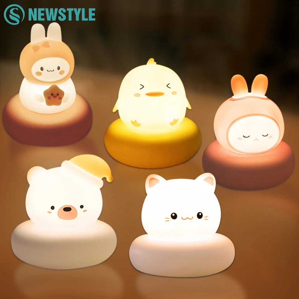 Cute Animal Night Light Novelty 3 Level Dimmable Nursery Nightlight USB Rechargeable Table Lamp for Breastfeeding Toddler Baby