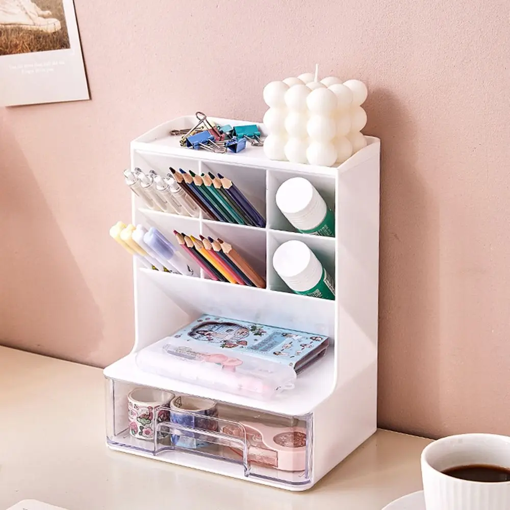6-Grid Desktop Storage Drawers Solid Color Oblique Insertion Oblique Pen Holder Space-saving Large Capacity