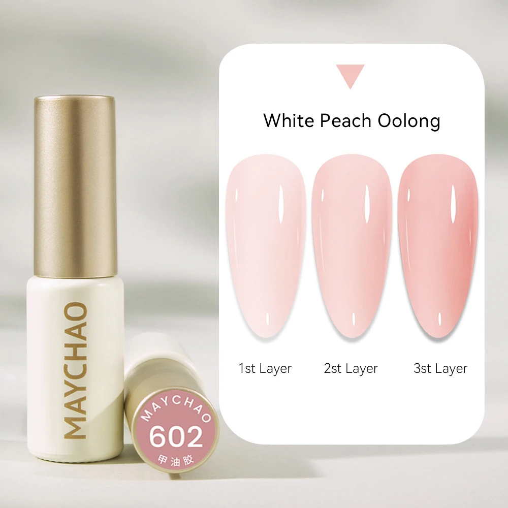 MAYCHAO White Peach Oolong Jelly Gel Nail Polish 5ML Transparent Nude Gel Polish Sheer Soak Off LED DIY Gel Nail Manicure