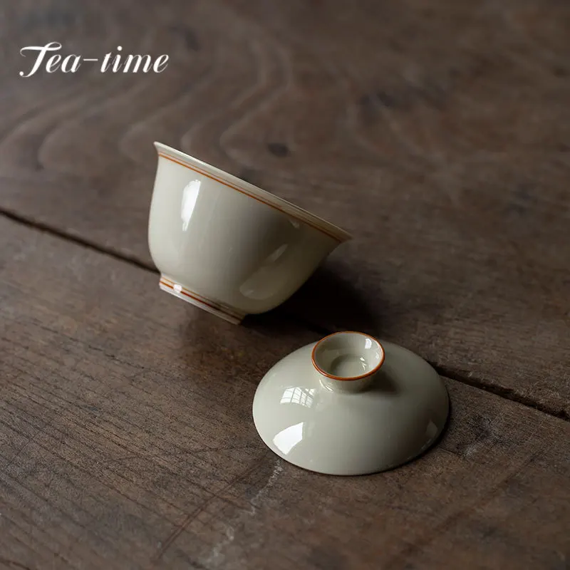 100ml Retro Ding Kiln White Ceramic Gaiwan Traditional Tea Lid Set Tea Tureen Tea Maker Cover Bowl Cafes Equipment Decoration