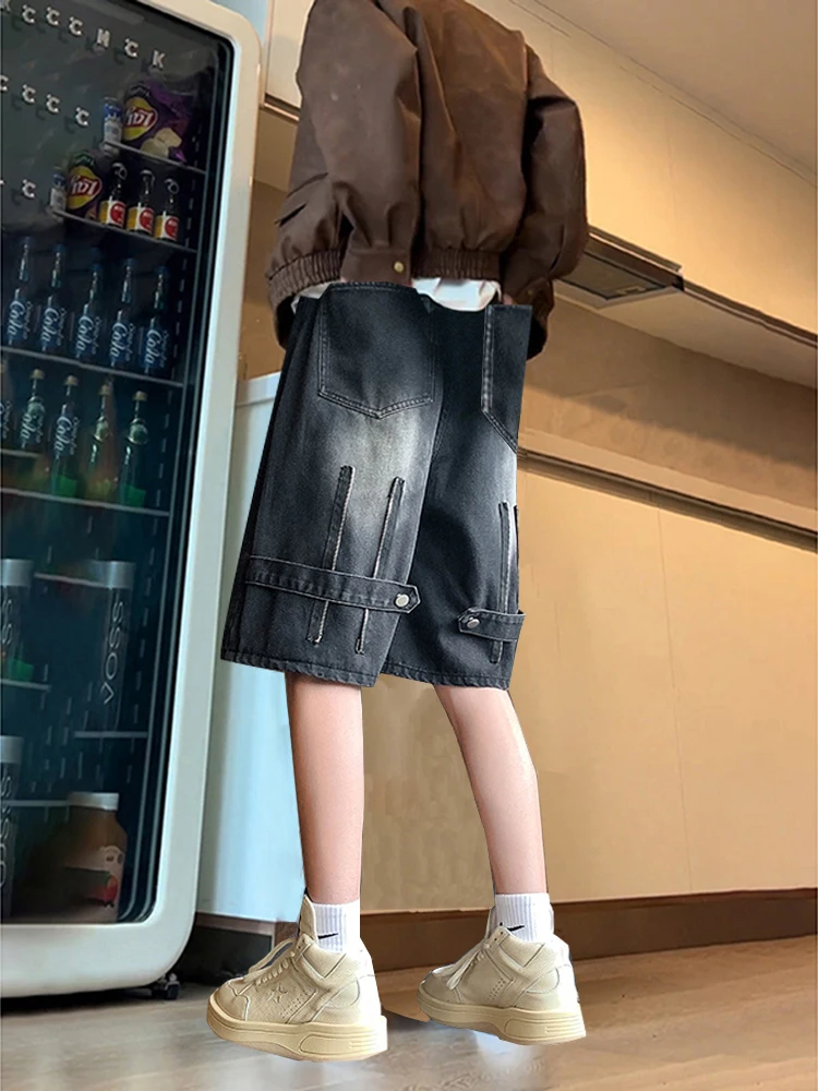 

Waed Vintage Bla Jeans orts Men's Summer Trendy American Vibe Workwear Knee-Length Five-Point Pants Casual Cotton