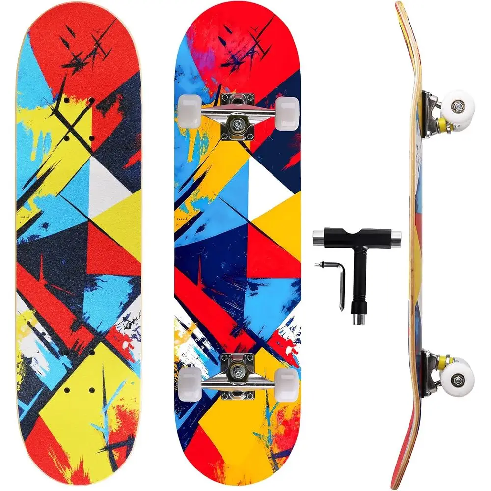 

31 Maple Deck Double Kick Skateboard with ABEC-9 Bearings and 95A PU Wheels