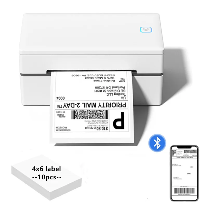 حزم التجارة الإلكترونية طابعة ملصقات بدون حبر 4x6 طابعة ملصقات الشحن الحراري بلوتوث متوافقة مع نظام التشغيل Android iOS Windows Mac OS