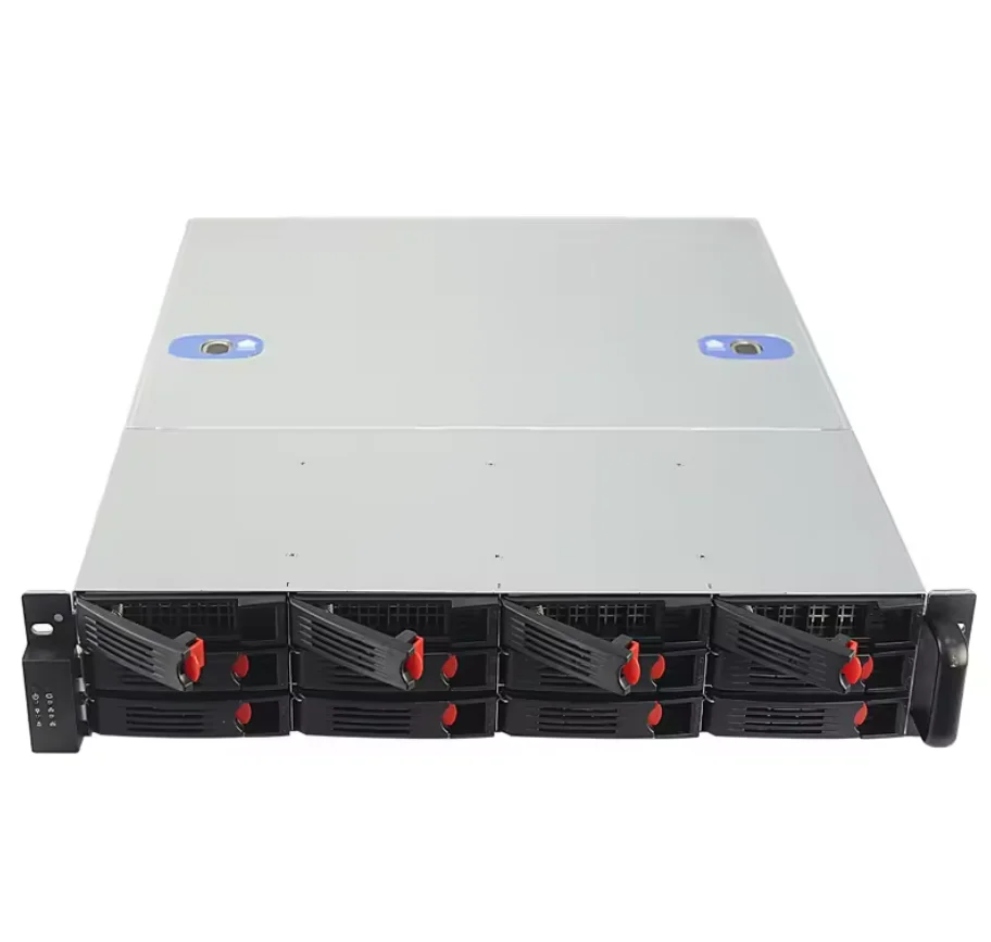 DIY 2U 19 Inch ATX Server Chassis with 12 Hot Swap Bays Plastic DVR Rack for Large Data Storage Stock with Fan