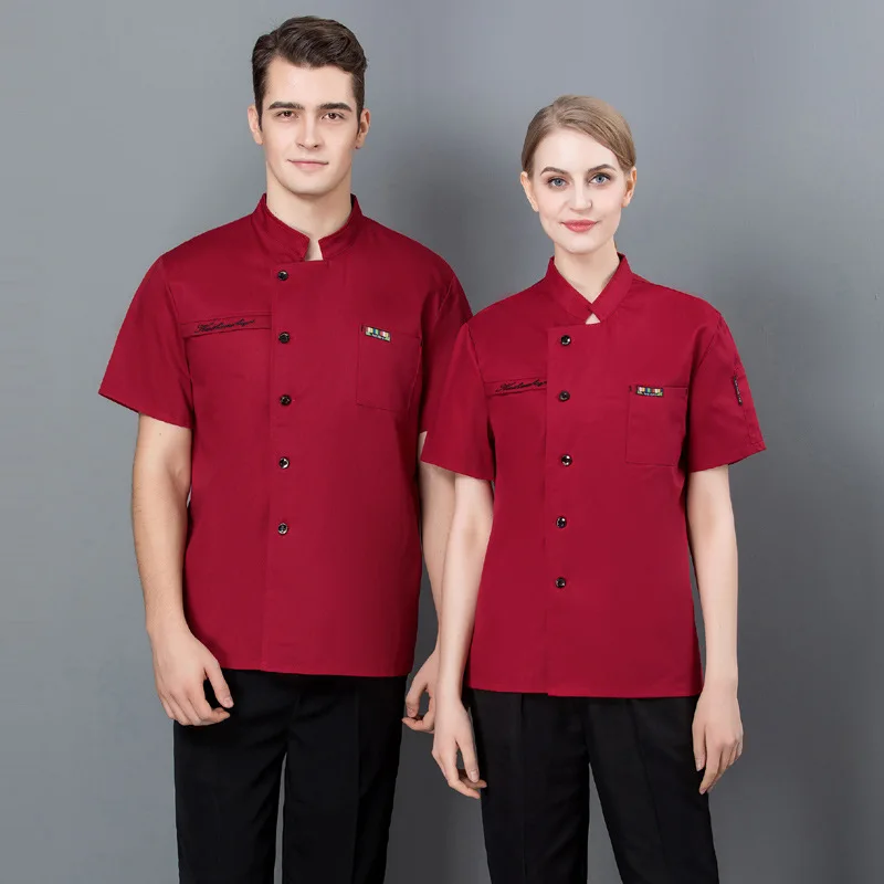 Veste de cuisine d'été pour hôtel, Restaurant, chemise blanche de Chef pour femmes, boulangerie café, vêtements de travail à manches courtes pour hommes, uniforme de cuisinier de cantine