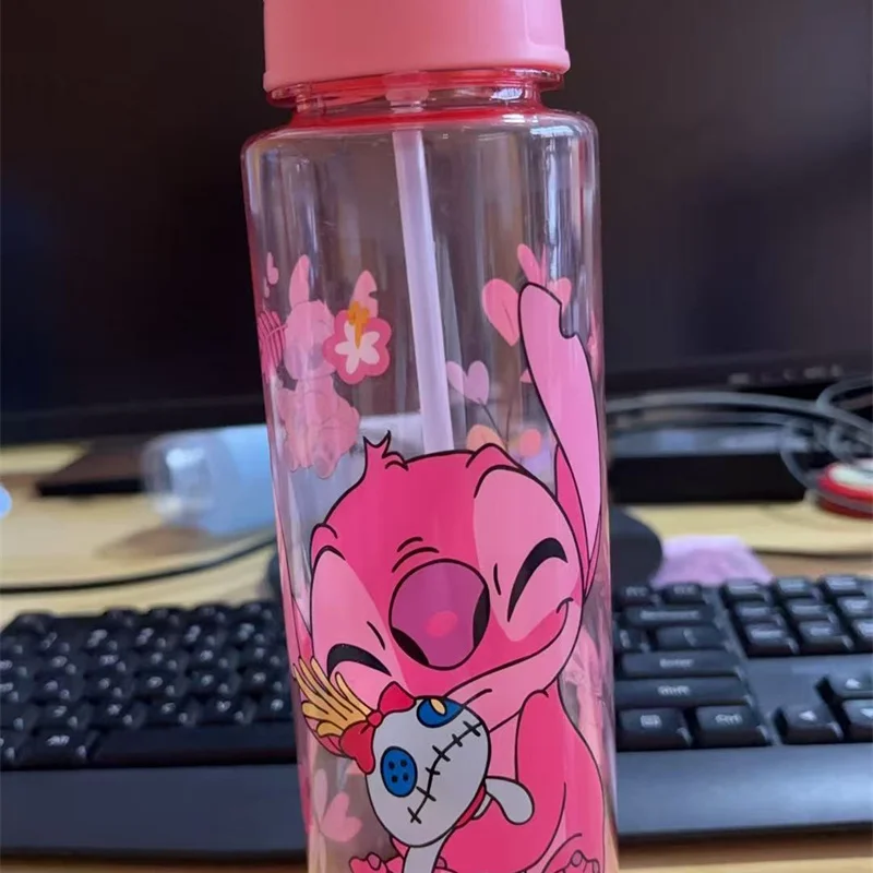 700ML 스티치 엔젤 만화 캐릭터 물병 회색 파란색 휴대용 플라스틱 대용량 만화 캐릭터 투명 컵 야외 스포츠 물병