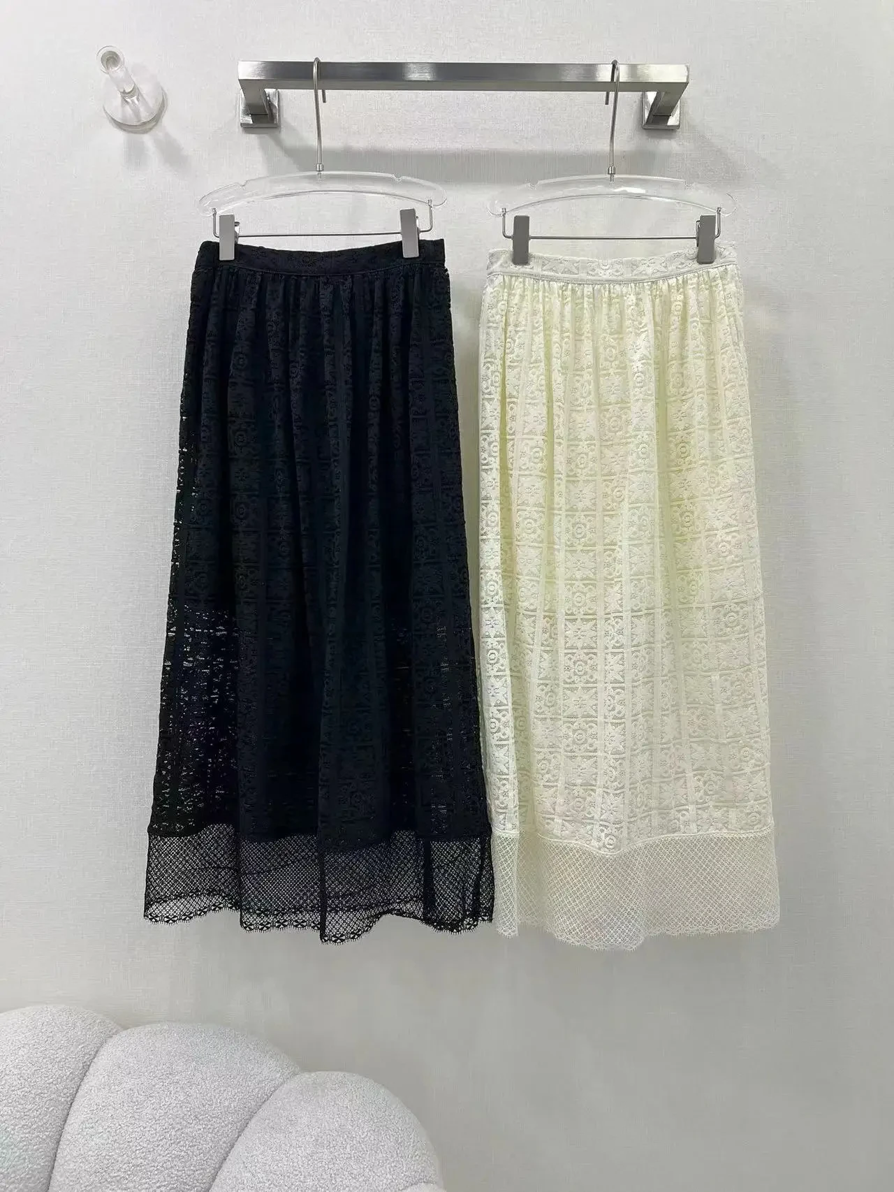 2024 Spring/summer new embroidery letter lace water-soluble flower Mosaic mesh skirt holiday fairy mid-length skirt