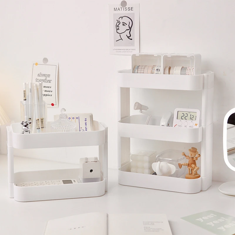 Multifunctional Shelves Double-Layer Storage Shelf Desktop Storage Rack Plastic Desk Shelves Cosmetic Sundries Organizer Storage