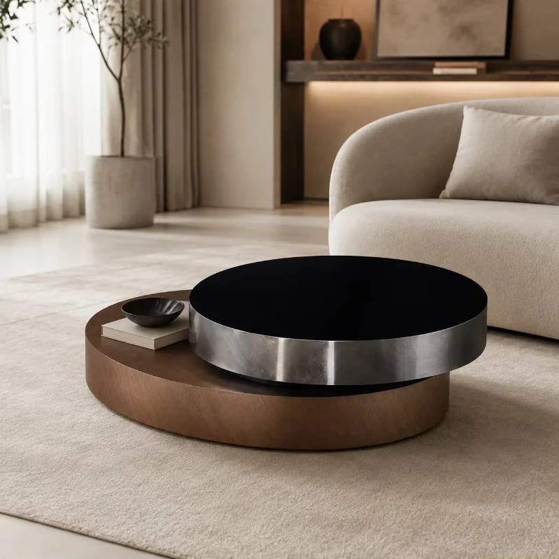 Modern luxury living room furniture, stone coffee table with adjustable double rotation function