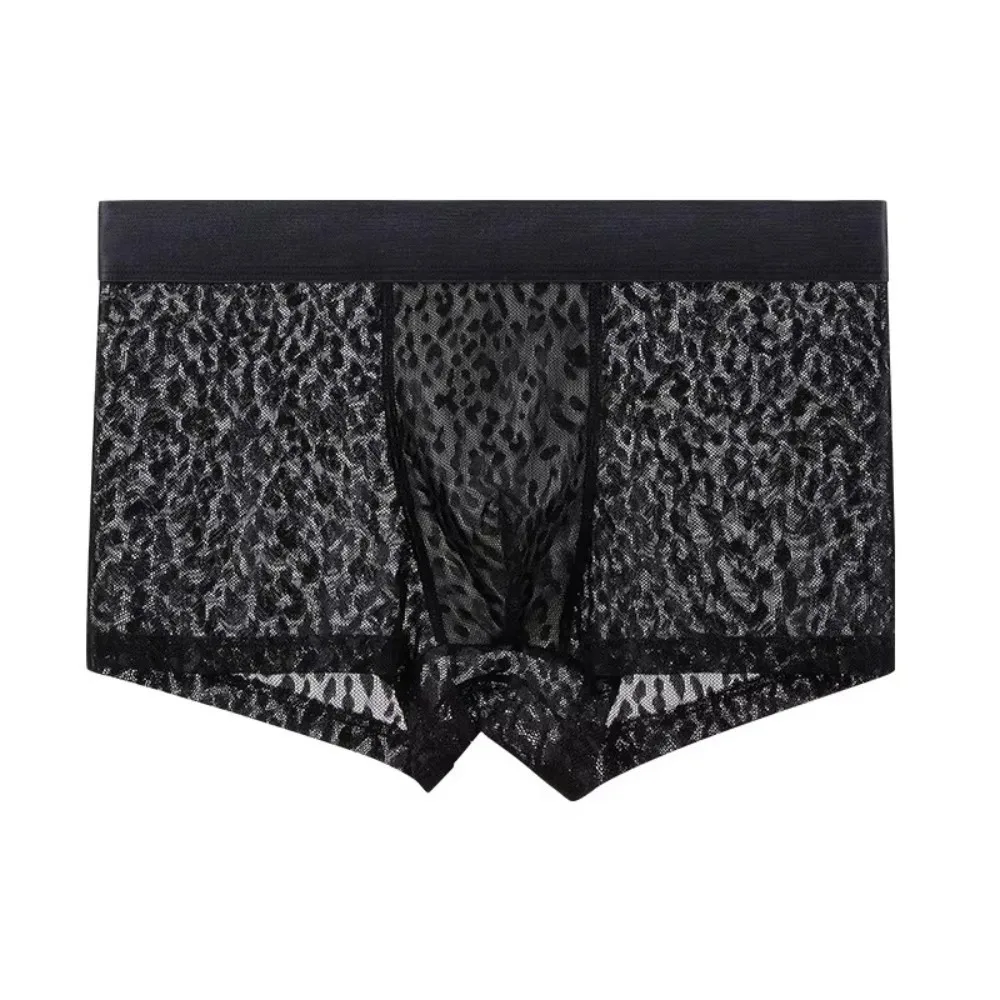 Breathable Ultra-thin Boxer Briefs Mesh Transparent Lingerie Men's Underpants Flower Leopard Dots Shorts Panties Daily Wear