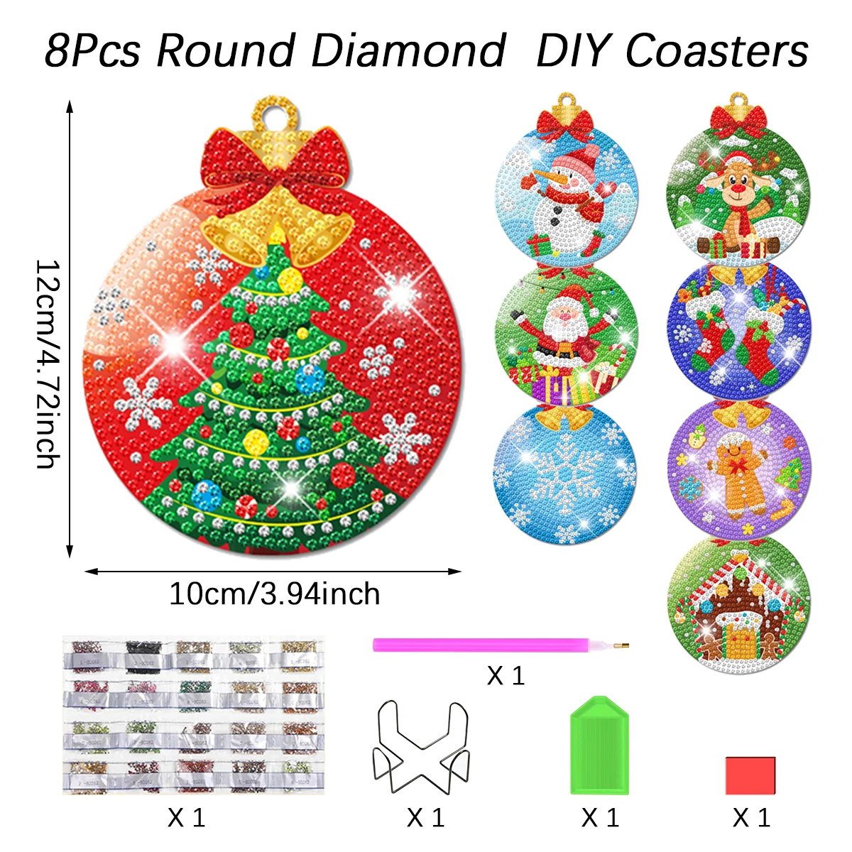 8pcs/sets Christmas Diamond Painting Coaster DIY Snowman Christmas Tree Drink Cup Diamond Art Coasters Christmas Decoration 2024