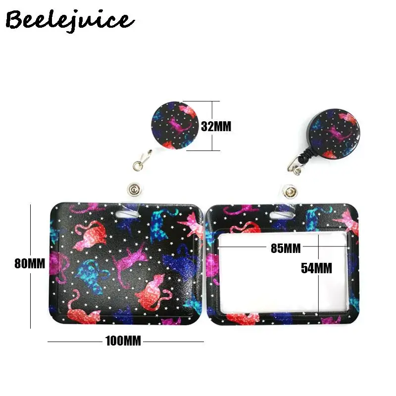 Starry Colorful Cats Horizontal Credit Card Holder Women Men Kid Student Retractable Badge Reel ID Name Clips Card Badge Holder