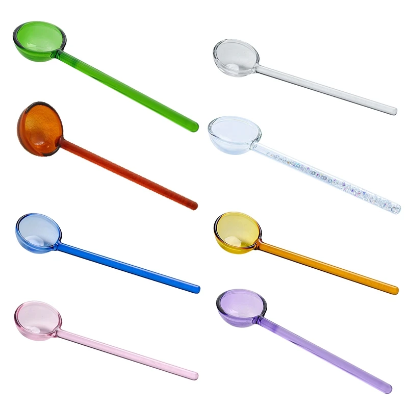 

Transparent Coffee Dessert Stirring Spoon Glass Milk Spoon Colored Long Handle Kitchen Tableware Stirrer Rod Newest