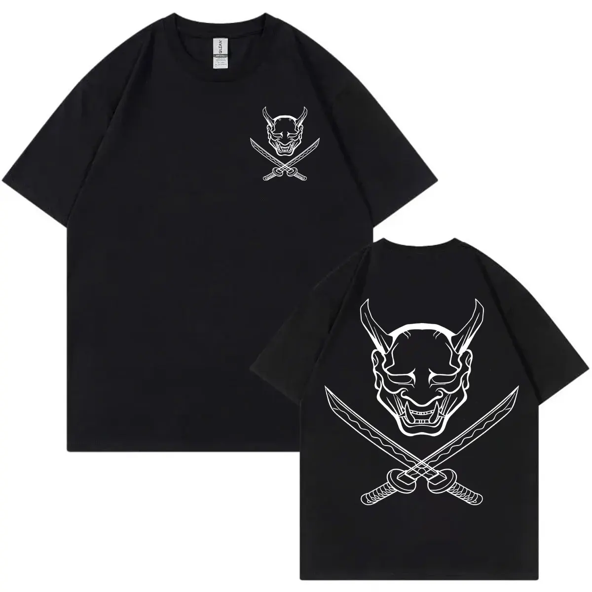 

Oni Mask Goon Swords Print T-shirt Harajuku Japanese Style Short Sleeve T-shirts Men Women Clothing High Quality Fashion T Shirt