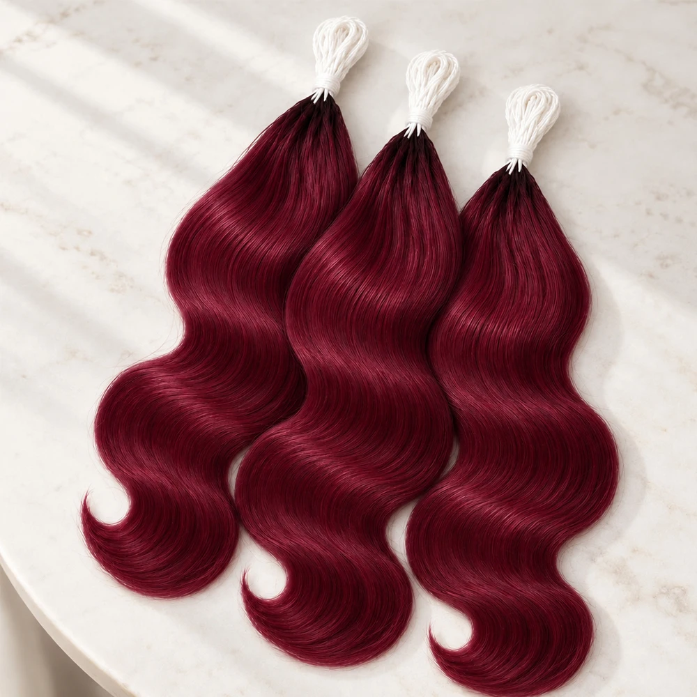 Burgundy 99J Short Body Wave Crochet Human Hair Miracle Knots Feather Knotless Pre Separated Invisible Braiding Hair Extensions Boho Protective Style Soft Natural Lightweight Reusable DIY Salon For Women view 6