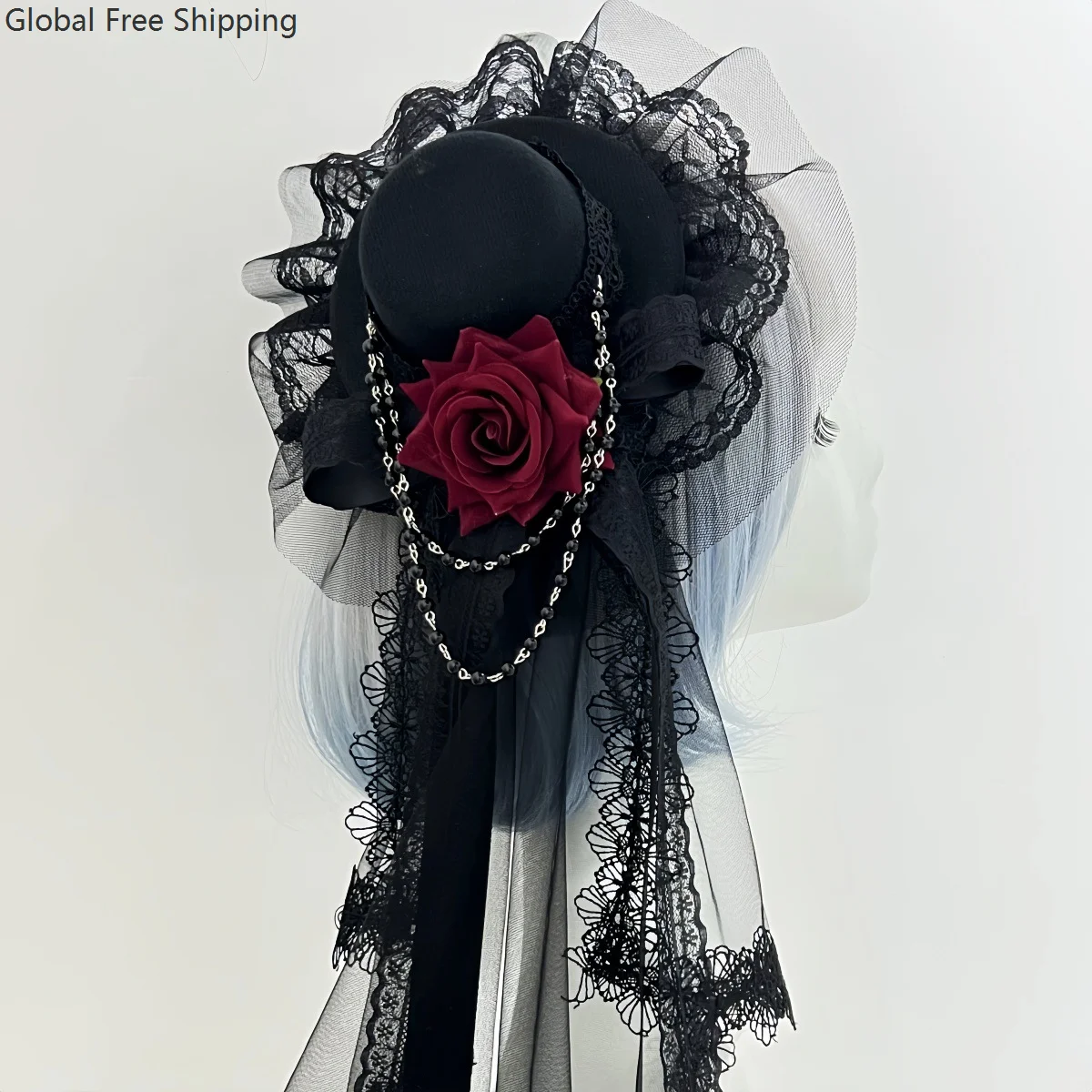 

Gothic Veil Rose Mini Hat Black Elegant Fashion Hat Cosplay Lolita Weeping Rose Small Hat Hairpin Halloween Thanksgiving Gift