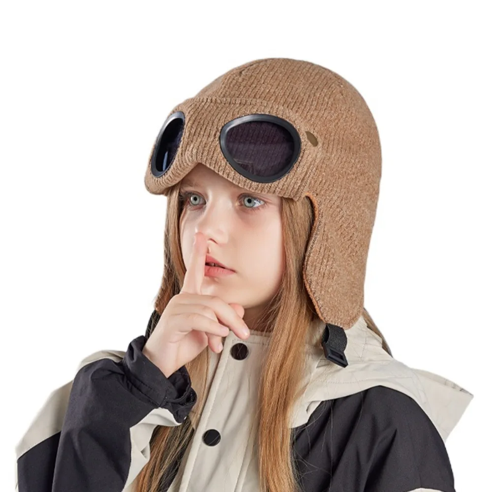 

Neck Protection Children Glasses Hat Buckle Comfortable To Wear Warm Cap With Goggles Adjustable Fleece Lining