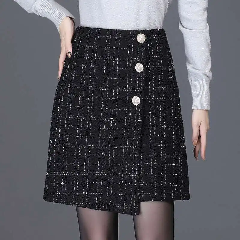

Vintage Skirts Women Irregular Autumn Winter Cozy Fashion Korean Style Elegant A-line All-match Lady Empire Button Design Faldas