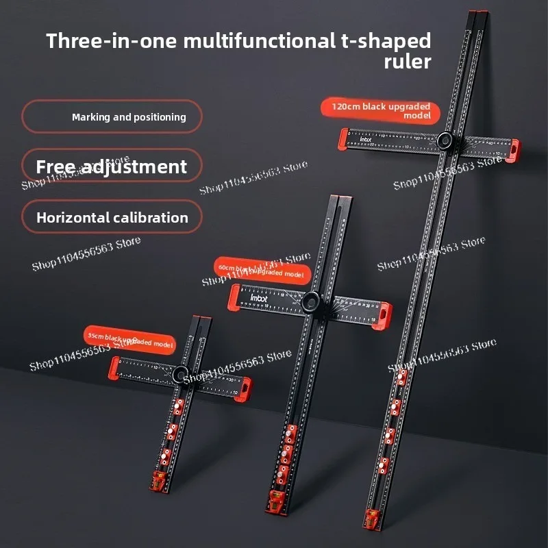2-in-1 Multifunctional Telescopic T-Ruler, Woodworking Punching Positioner, High-Precision Right Angle Marking Ruler