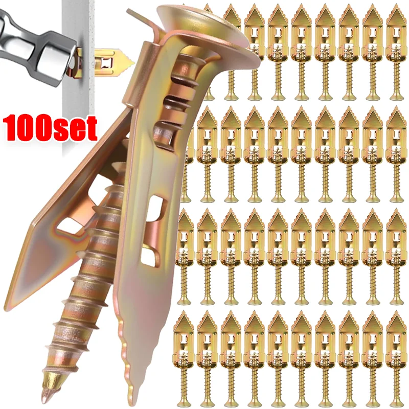 100/10Set Self Tapping Screws Self-Drilling Anchors Metal Expansion Bolts Drywall Anchor Fasteners for Gypsum Plasterboard Dowel