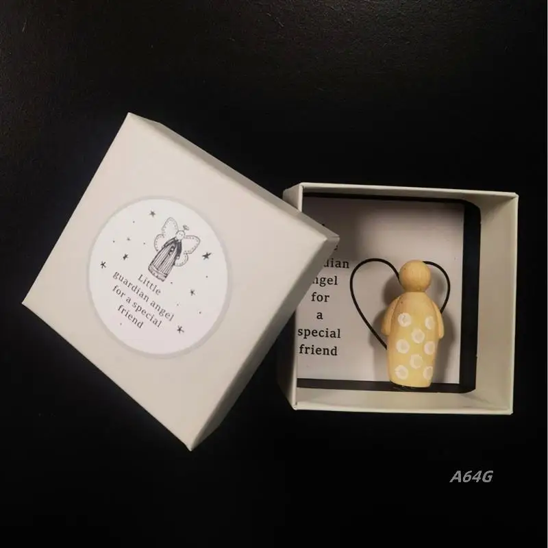 

Boxed Guardian Angel For A Special Friend, Handmade Wooden Carving Angel Boxed Gift With Wire Wings And Card Angel