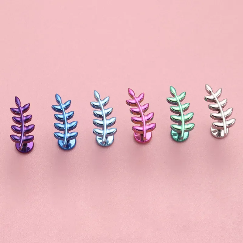 ASTM F136 Titanium Piercing 16G 18G Internal Thread Leaves Earring  Flat Tragus Nose Stud Labret Anodizing Body Piercing Jewelry