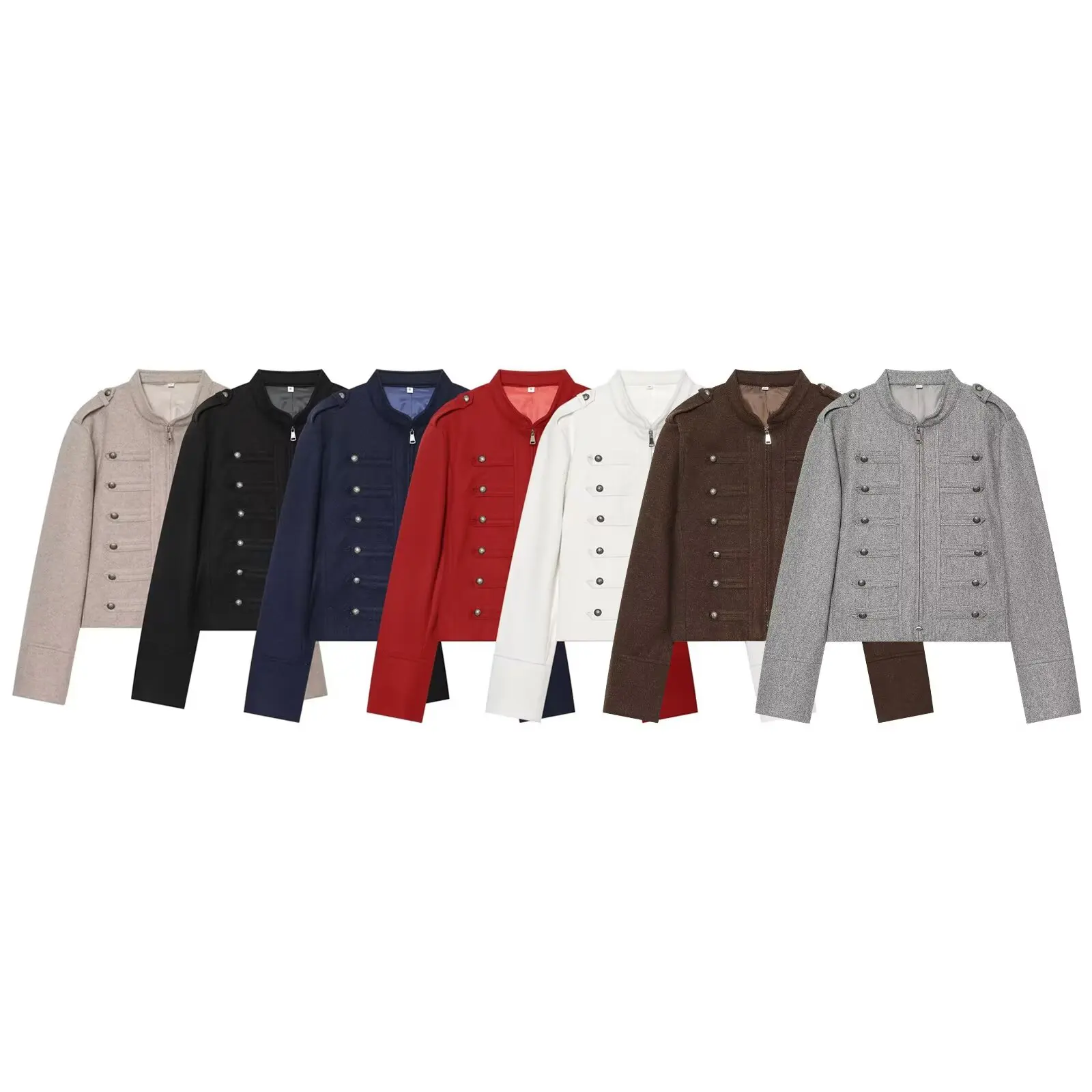 DUOPERI Women Multi Color Military Style Zipper Soft Fabric Jacket Stand Collar Female Chic Lady Casual Coat