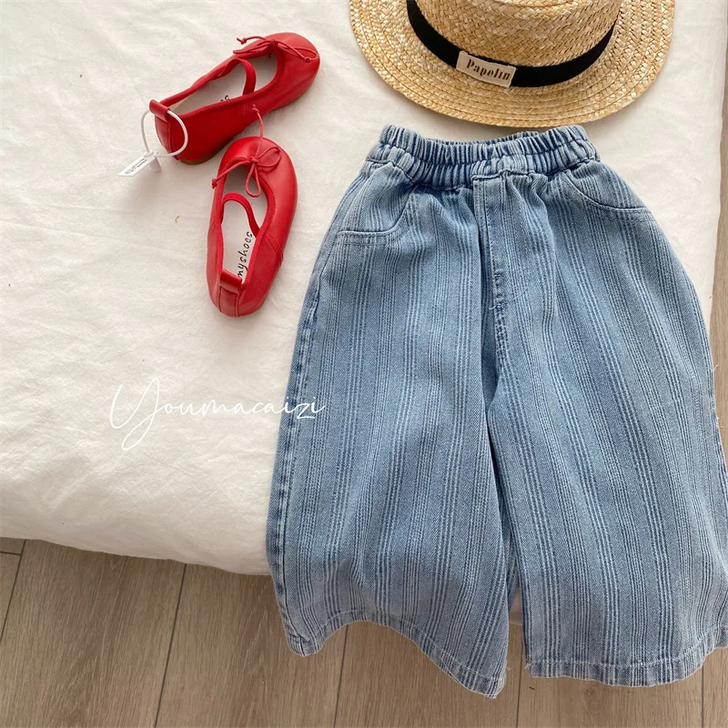 

Spring and Autumn New Products Girls Jacquard Denim Wide-leg Pants Children's Baby Old Nine-point Pants