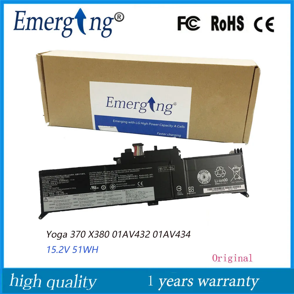 Nova Bateria do Portátil 01av434 para Lenovo Thinkpad Yoga 370 X380 01av432 Sb10k97591 Sb10k97590 15.2v 51wh