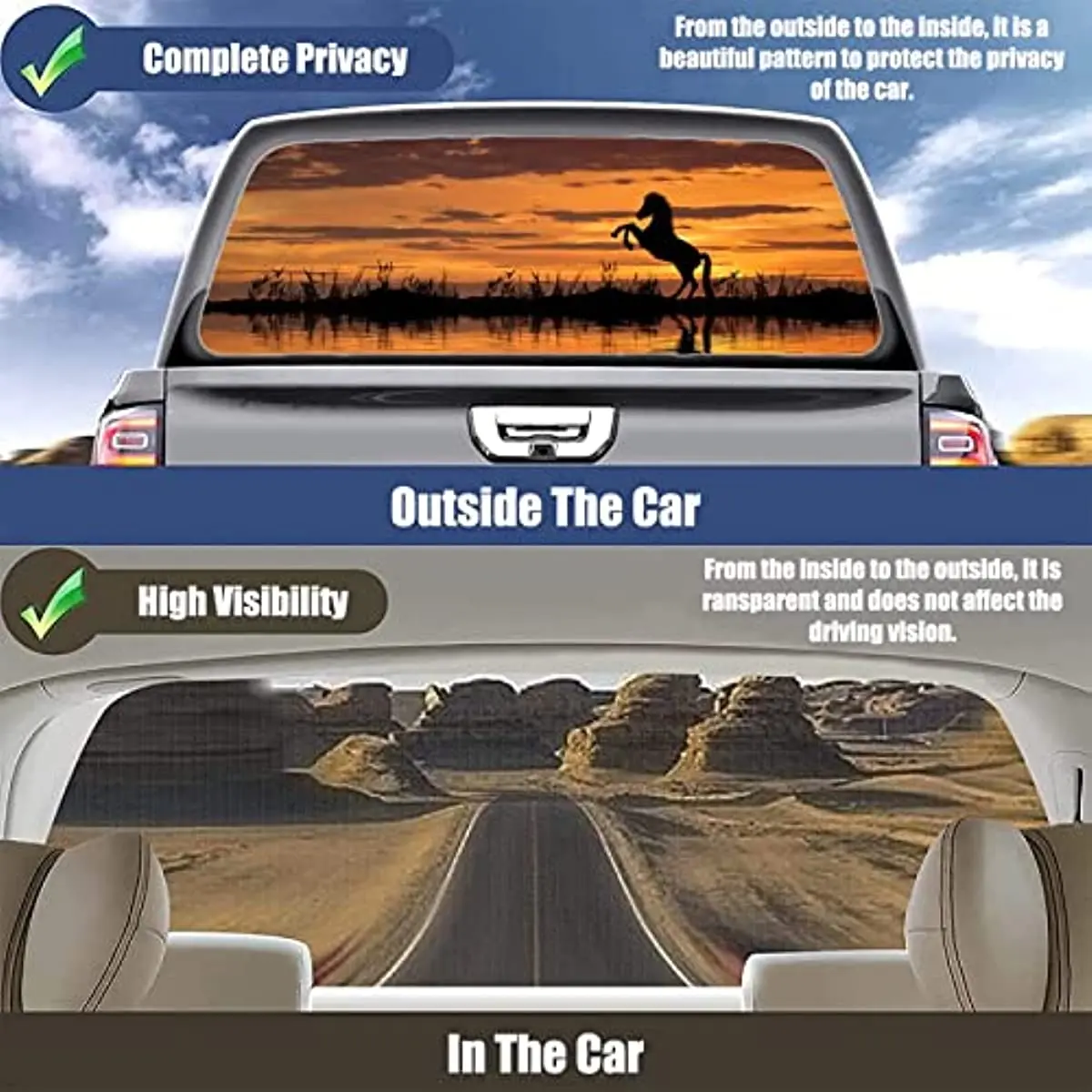 Personalise 3D Car Rear Window Stickers Windshield Decal Steed Horse Truck Rear Window Decal Tint Perforated Vinyl Graphic, Anim