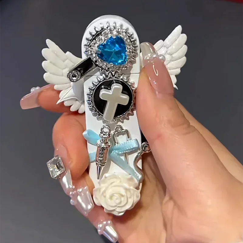 

New Angel Wings Pure White Inflatable Lighter Windproof Jet Flame Holy Pink Flame Lighter Cigarette Accessories Girl Gift