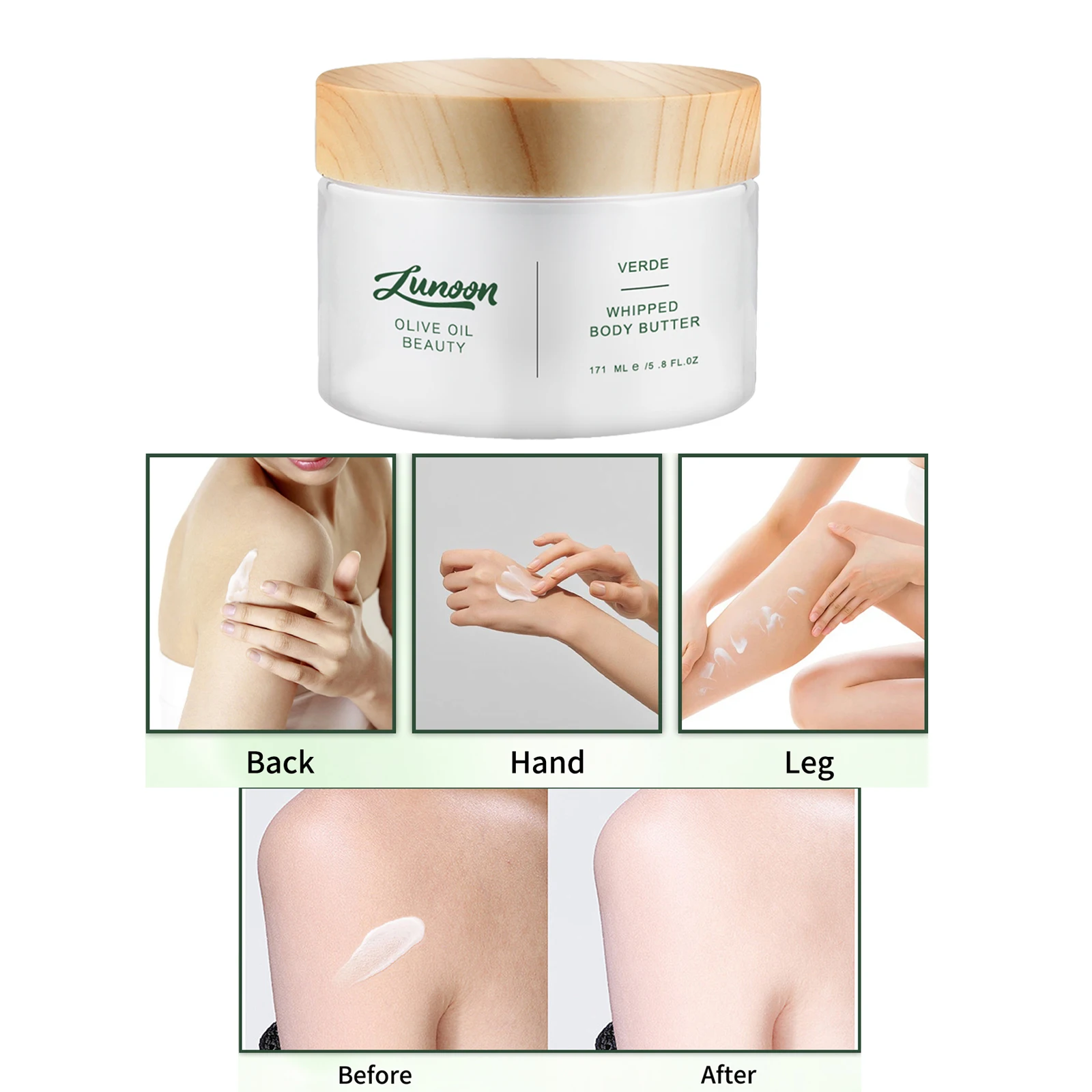 Mantequilla corporal de aceite de oliva batida 171 ml Hidratante natural para pieles secas, manteca de karité y cacao Luz no graso para todo tipo de piel