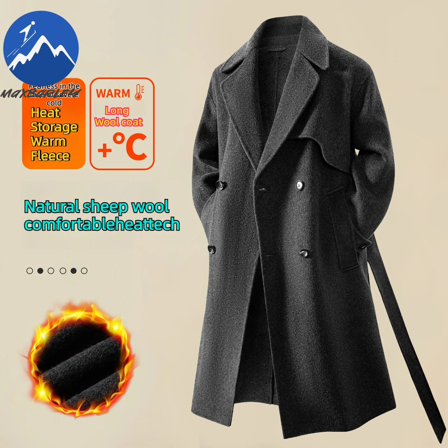 

Maxbarley Long Woolen Coat Men Winter Designer Double-breasted Double-sided Sheep Wool Textured Overcoat Luxury Cashmere Coat