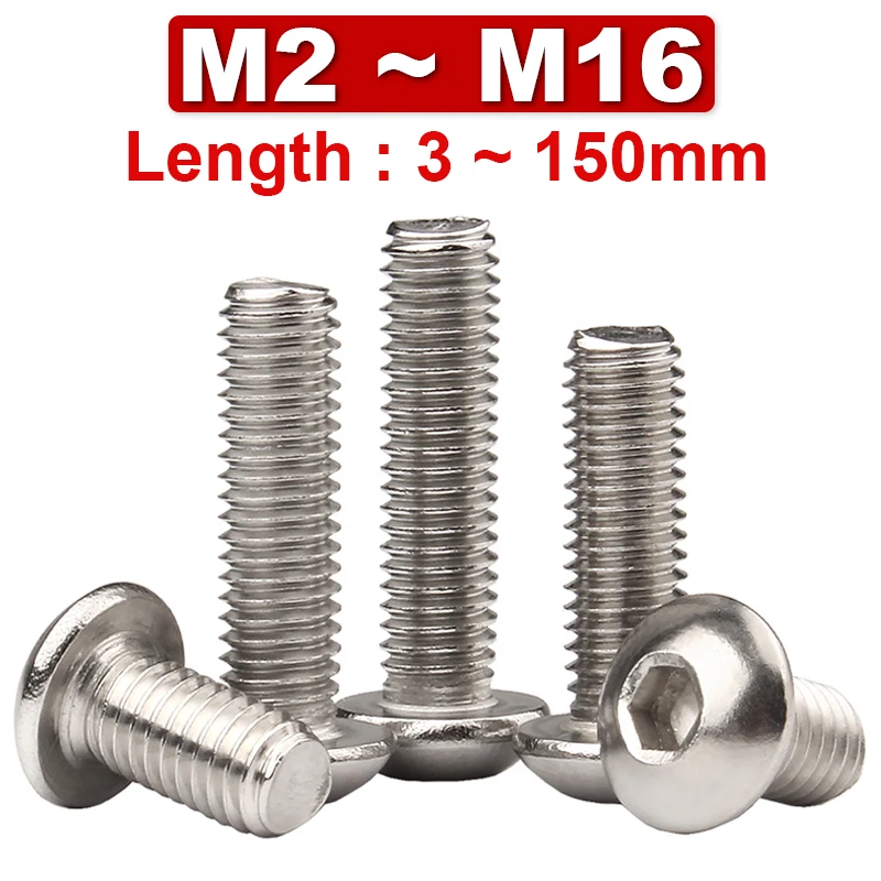 

Винты с круглой головкой из нержавеющей стали 304, винты с шестигранной головкой и полукруглой головкой в форме гриба, M2 M3 ~ M16, длина 3 ~ 150 мм