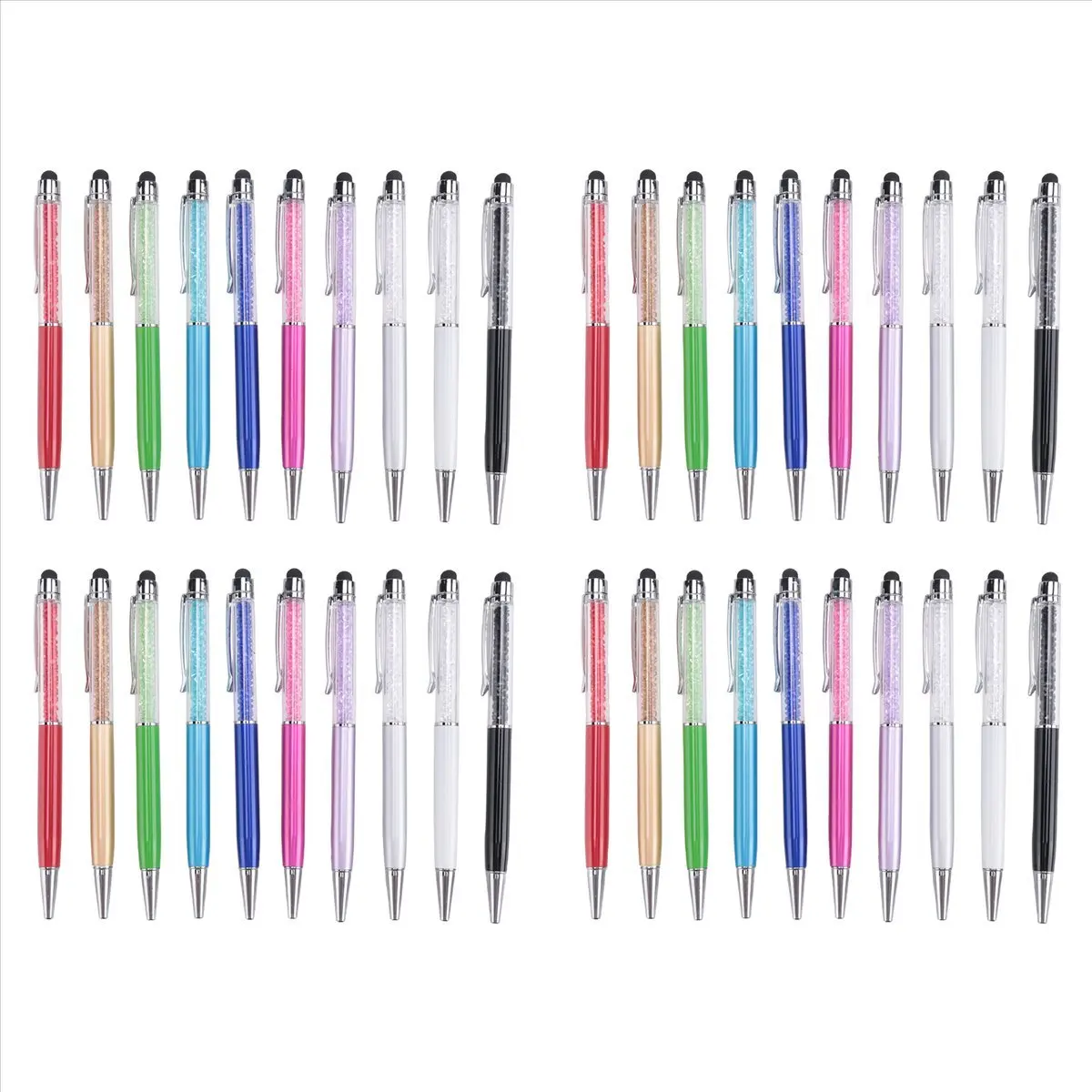 BHBL 40Pcs Crystal Ballpoint Pen Bulk Shiny 2 in 1 Slim Crystal Screen Stylus Black Gel Ink Ballpoint Glitter Pen