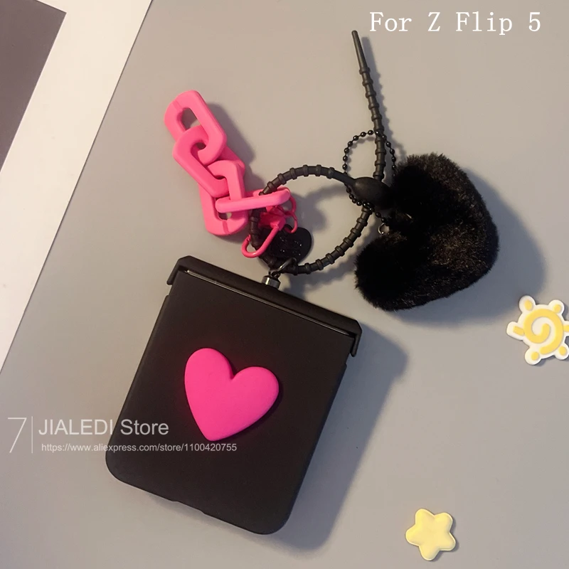 Cute Hair Love Pendant Hinge Phone case For Samsung Galaxy Z Flip 3 4 5 6 7 flip6 zflip7 Cover